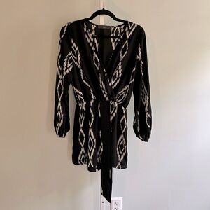 Lix Black White Long Sleeve Wrap Romper